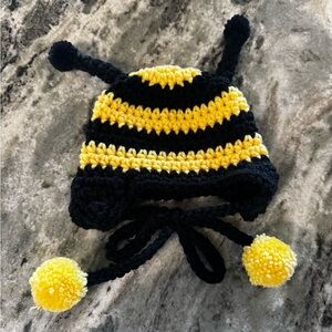 Striped Bumblebee Kids Hat with Pom Poms